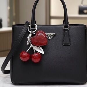 Red Glitter Cherry and Heart Keychain
